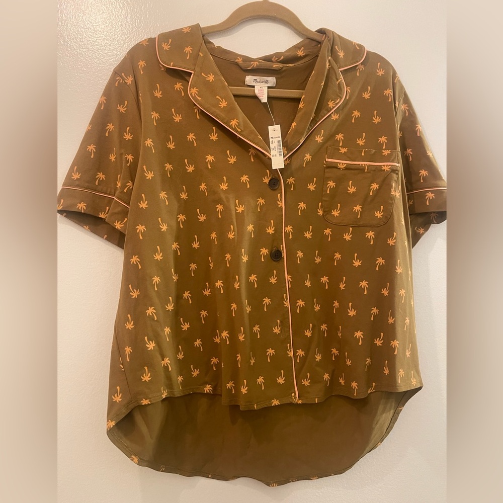 Madewell Palm Trees Button Down jersey Blouse size XL NWT